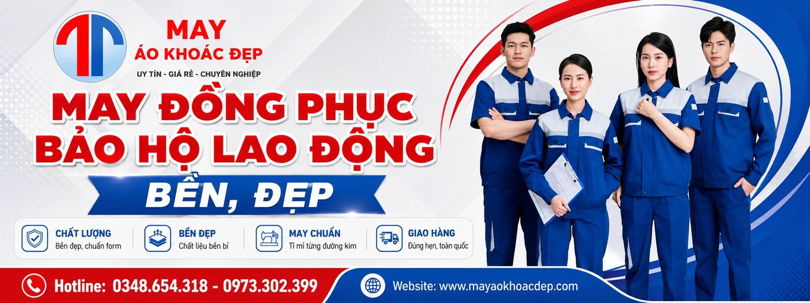 Banner may đồng phục bảo hộ lao động