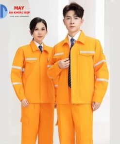 Đồng phục bảo hộ lao động màu cam vàng phối phản quang bạc