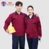Đồng phục bảo hộ lao động màu đỏ đô phối xanh navy