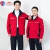 Đồng phục bảo hộ lao động màu đỏ phối xanh navy