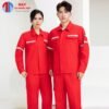 Đồng phục bảo hộ lao động màu đỏ tươi phối phản quang bạc