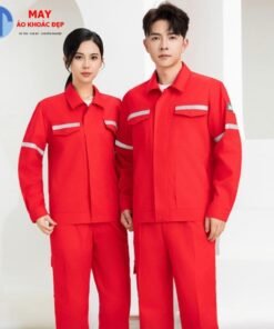 Đồng phục bảo hộ lao động màu đỏ tươi phối phản quang bạc