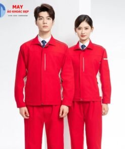 Đồng phục bảo hộ lao động màu đỏ tươi phối xám bạc