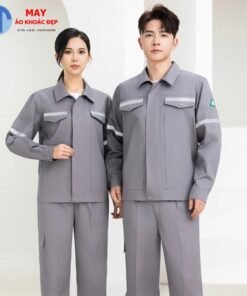 Đồng phục bảo hộ lao động màu xám ghi phối phản quang bạc