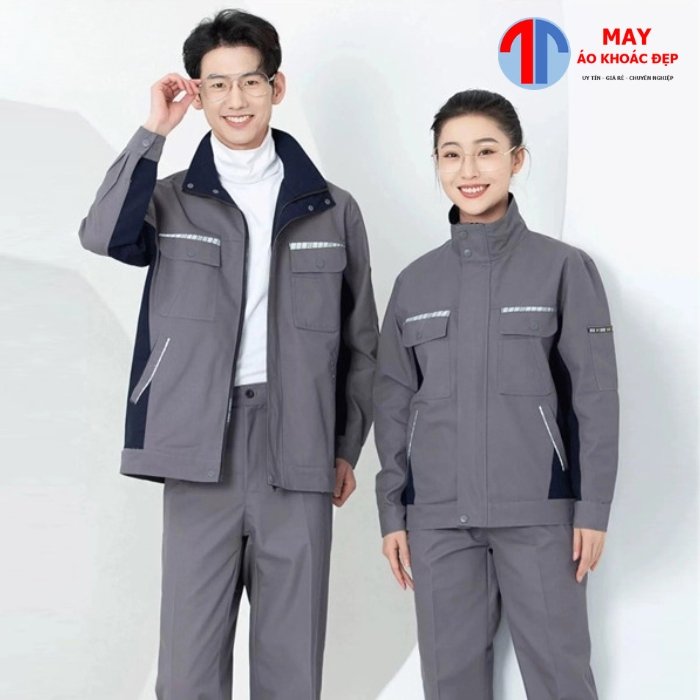 Đồng phục bảo hộ lao động màu xám ghi phối xanh navy Đồng phục bảo hộ lao động màu xám ghi phối xanh navy