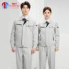 Đồng phục bảo hộ lao động màu xám ghi sáng phối xanh navy