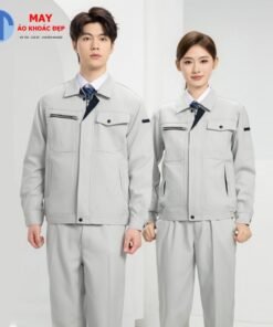 Đồng phục bảo hộ lao động màu xám ghi sáng phối xanh navy