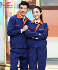 Đồng phục bảo hộ lao động màu xanh dương đậm phối cam