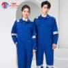Đồng phục bảo hộ lao động màu xanh dương đậm phối phản quang bạc