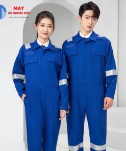 Đồng phục bảo hộ lao động màu xanh dương đậm phối phản quang bạc