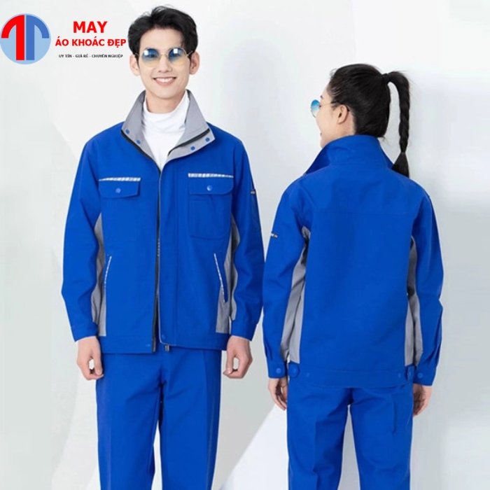 Đồng phục bảo hộ lao động màu xanh dương phối xám ghi Đồng phục bảo hộ lao động màu xanh dương phối xám ghi