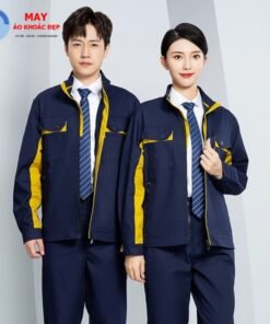 Đồng phục bảo hộ lao động màu xanh navy phối vàng